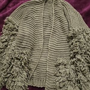 MACARON Olive Fringed Cardigan
